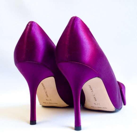 Manolo Blahnik Beccara 90 Fuchsia Satin Bow Pumps BWT Sole Protected - Picture 9 of 11